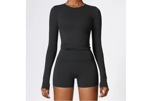 European and American Women's Winter Brushed Long Sleeved Yoga Fitness Clothing Running Sports Long Sleeved Top