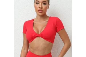 Yoga Short-sleeved Tight V-neck Sports Short-sleeved T-shirt Top High-intensity Quick-drying Running Fitness Wear for Women
