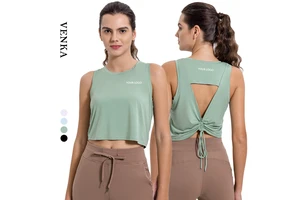 Women's Breathable Seamless Neck Sleeveless Yoga Tank Tops Plus Size Fitness Clothing Adjustable Drawstring Workout Essentials