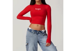 Custom LOGO New Women's Fitness Apparel Ropa Deportiva Mujer Yoga Tops Activewear Workout Long Sleeve Crop Top