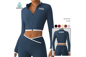 Customized New Yoga Pants Jacket with Contrasting Color Form-fitting Stand-up Collar, Zipper, Running Long-sleeved Top for Women