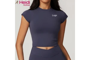 Custom Designs Women Casual Wear T-shirt Breathable Quick Dry Recycled Fabric Ribbed Short Sleeve Yoga Tops for Gym Running