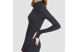 Summer Women's Casual Yoga Top Latest Fashion Design With Long Turtleneck Sleeves Pleated Elastic Yoga Top