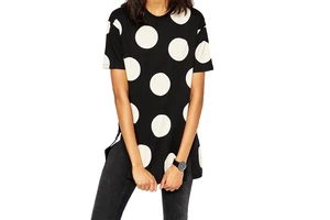 2024 New Style Women's Plus Size Casual Jersey Garment Dyed Lace T-Shirt All-Over Spot Print Sequined Long Line Cut Side Hemline