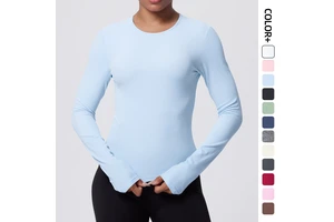 Custom Logo Women Long Sleeve Yoga Top Solid Color Slim Fit Breathable Workout Shirt Spring Running Training Fitness Wear