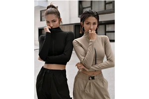Wholesale Custom Yoga Long Sleeve Push up Zipper Sports Tops High Collar Fitness Yoga Jacket