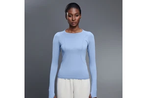 Skin Friendly Nude Feeling Yoga Round Neck Thumb Holes Top Running Fitness Long Sleeve Top Sportswear Yoga Clothes for Ladies
