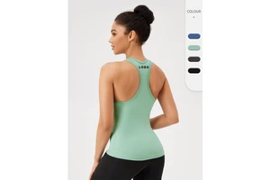 Custom Logo Tight Slim Fit Green Gym Yoga Racer Back Tank Tops for Women Spandex Square Neck Performance Blank Breathable Casual