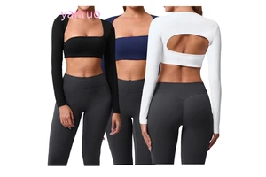 Women's Quick-Drying Long-Sleeved Yoga Vest Top for Outdoor Running Sports T-Shirt with Brushed Shawl Front Logo 93601