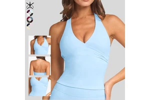 Sleeveless Breathable Lightweight Plus Size Yoga Tank Top V-Neck Quick-Dry Four-Way Stretch Skinny Fit Front Logo Casual Fashion