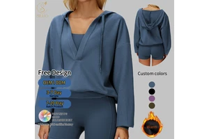 Women's Large V-Neck Loose Comfortable Outdoor Running Sports Coat Solid Yoga Top Seamless Breathable Water Resistant