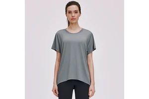 Women's Breathable Regular Fit Yoga T-Shirt Hip Length Short Sleeve Running Gym Athletic Front Logo Spandex/Nylon Plus Size
