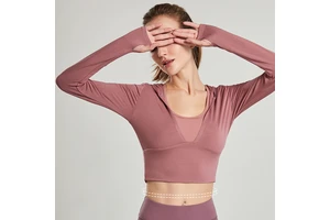 Hot Sale Sexy Long Sleeve Hooded Crop Top Deep V Neck Super Elastic Slim Fit Active Wear Yoga Top Cotton Sportswear Shirts