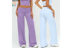 Plus Size High Elastic Fold Over Yoga Pants Women Soft Brushed Wide Leg Tummy Control Butt Lifting Outdoor Running Fitness Wear