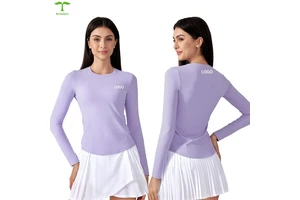 Custom Breathable Lightweight Comfortable Girls Plain Round Neck Yoga Skinny Crop Top Women Long Sleeved T-shirt Gym Fitness Top