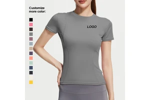 Women's Breathable Nylon Sports Bra Short Sleeve Round Neck Yoga Top for Running and Fitness Top Sports T-Shirt