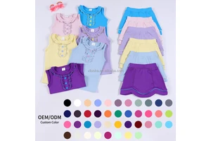 Kids Yoga Outfit Sleeveless Top With Ruffle Placket And Scalloped Skirt With Shorts Low Minimum Order