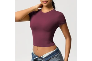 Custom High Elastic Eco-Friendly Women's Slim Yoga Sports Shirts Quick Dry Breathable Summer Short Sleeve Crew Neck Crop Milk