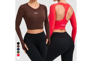 Wholesale Gym Fitness Wear Activewear Gym Wear Crop Tops for Women Backless Crop Top Long Sleeve Yoga Top Long Sleeve T Shirt