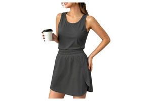 Custom Logo Women Yoga Tennis Set Solid Color Sleeveless Tank Top Split Anti Exposure Skort Outdoor Sports Workout Tracksuit