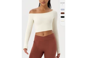 Yoga Long-sleeved Women's off-shoulder Sexy Tight Fitness Top Naked Quick-drying Sports T-shirt